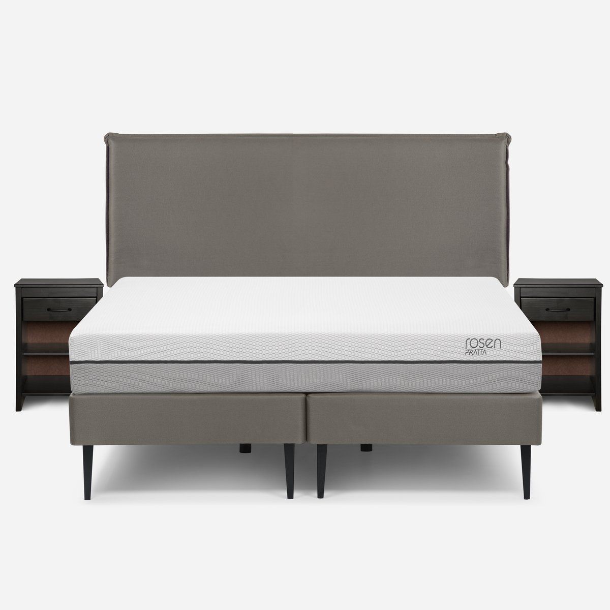 ROSEN - Cama Europea Pratta 2 Plazas BD Pata Acero + Muebles Maurice