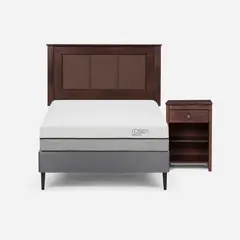 ROSEN - Cama Europea Pratta 1,5 Plazas Pata Acero+Respaldo y Velador