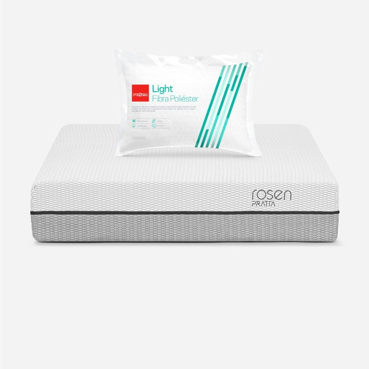 ROSEN - Colchón Pratta 1 Plaza 90x190 cm + Almohada Fibra Light