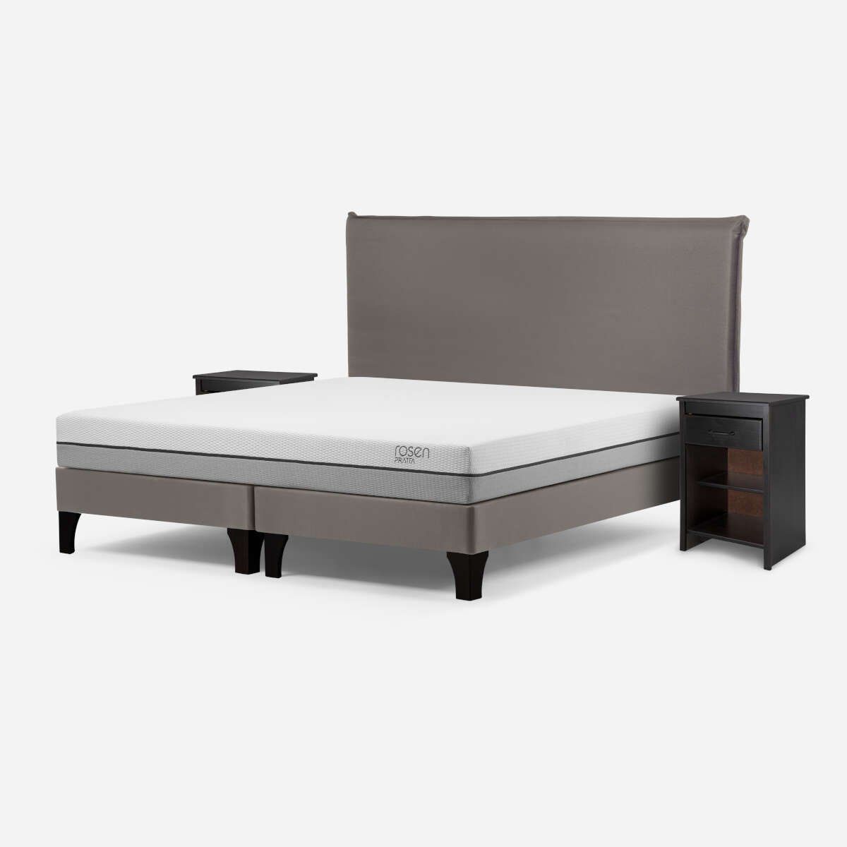 ROSEN - Cama Pratta King Pata Madera + Muebles Maurice Gris