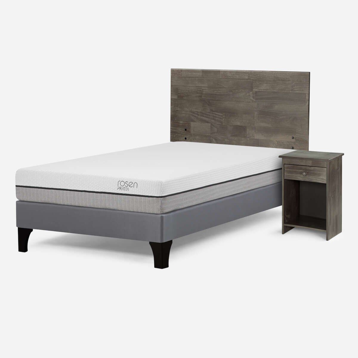 ROSEN - Cama Pratta 1 Plaza Pata Madera + Muebles Tabor Grafito