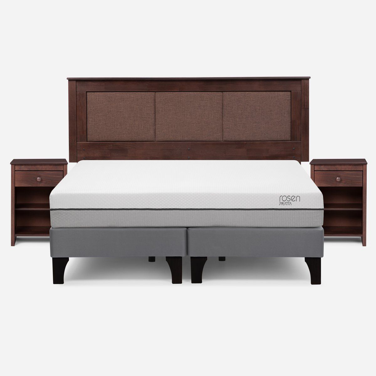 ROSEN - Cama Europea Pratta King Pata Madera + Respaldo y Velador
