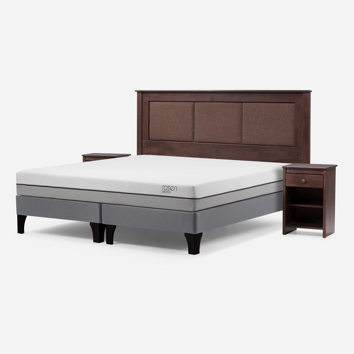 ROSEN - Cama Europea Pratta King Pata Madera + Respaldo y Velador