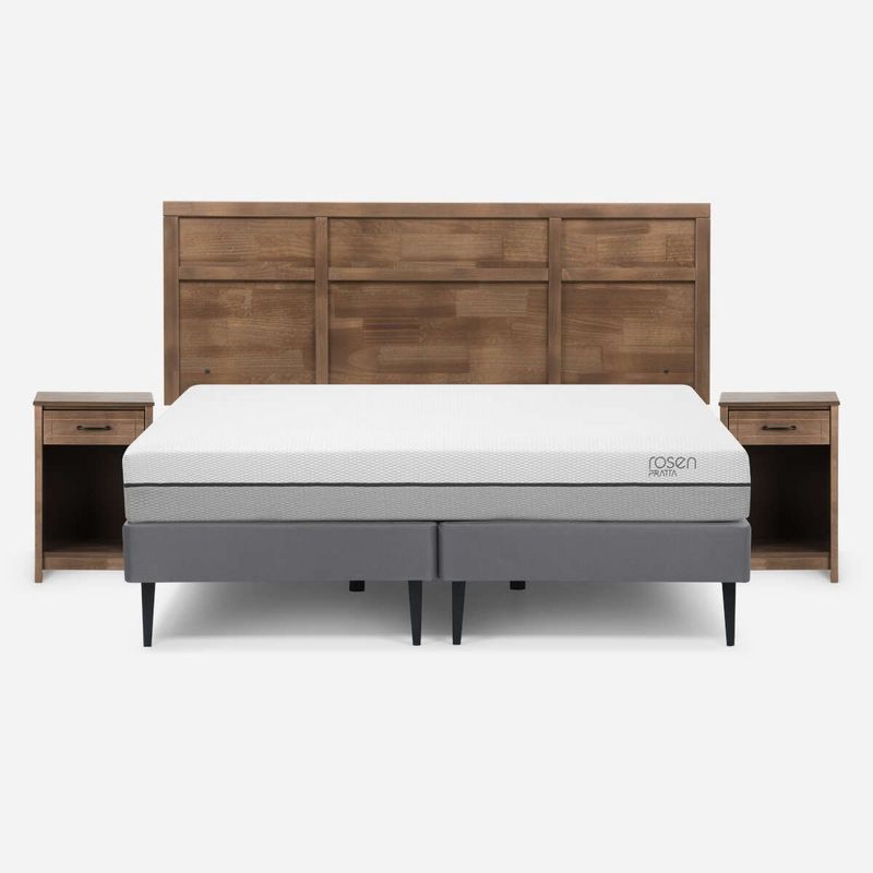 ROSEN - Cama Pratta 2 Plazas Base Dividida + Muebles Robin Tostado