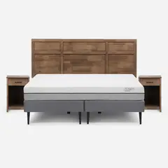 ROSEN - Cama Pratta 2 Plazas Base Dividida + Muebles Robin Tostado