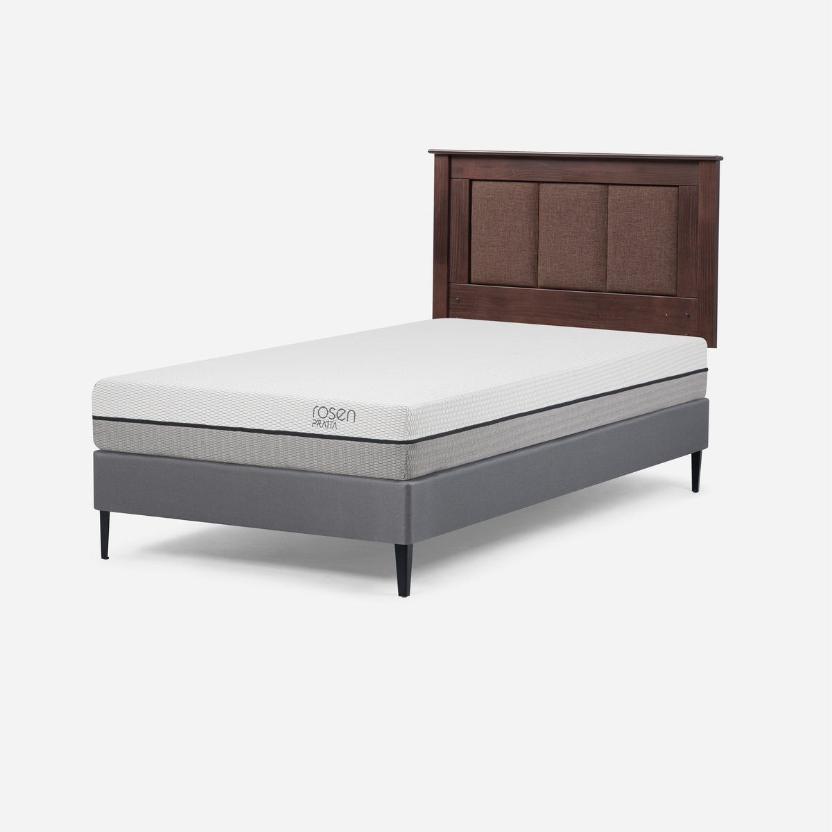 ROSEN - Cama Europea Pratta 1 Plaza Pata Acero + Respaldo Rachel