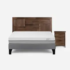 ROSEN - Cama Europea Pratta Full Pata Madera+ Respaldo+Velador Dolce