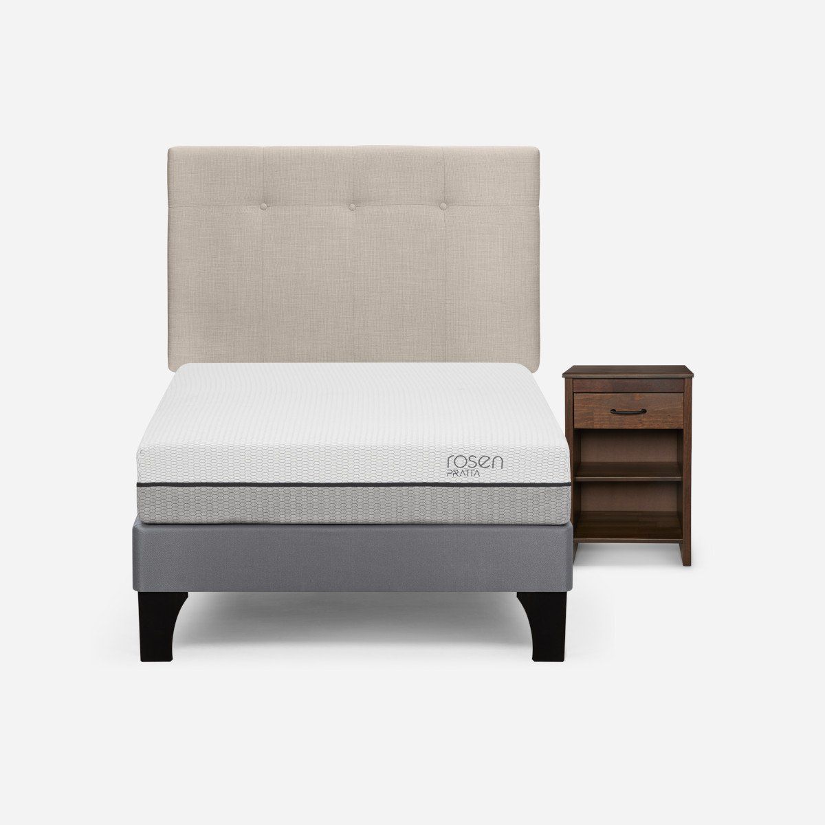 ROSEN - Cama Pratta 1,5 Plazas + Respaldo New Bennet+Velador Maurice