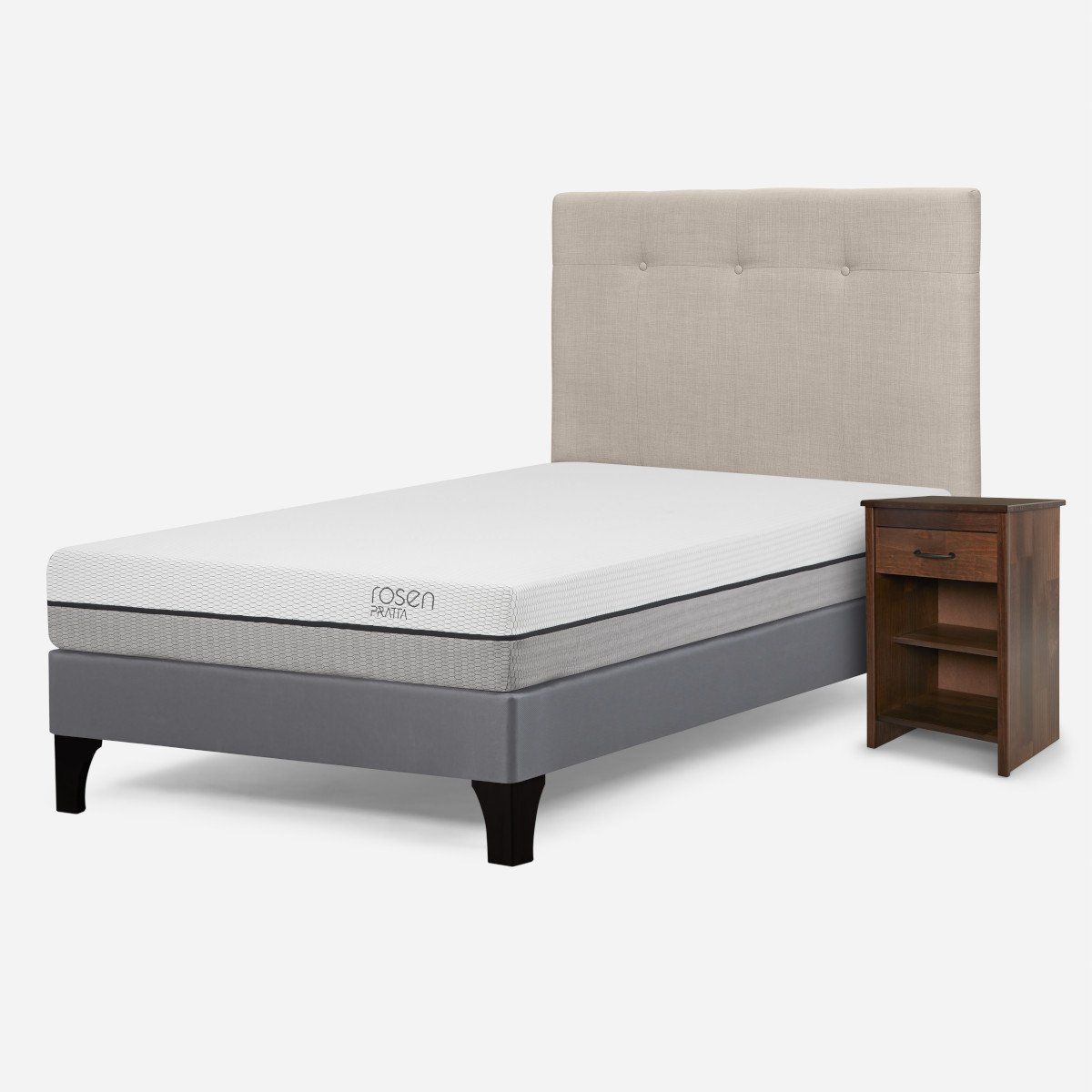 ROSEN - Cama Pratta 1,5 Plazas + Respaldo New Bennet+Velador Maurice