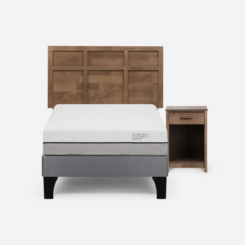 ROSEN - Cama Pratta 1 Plaza Pata Madera + Muebles Robin Tostado