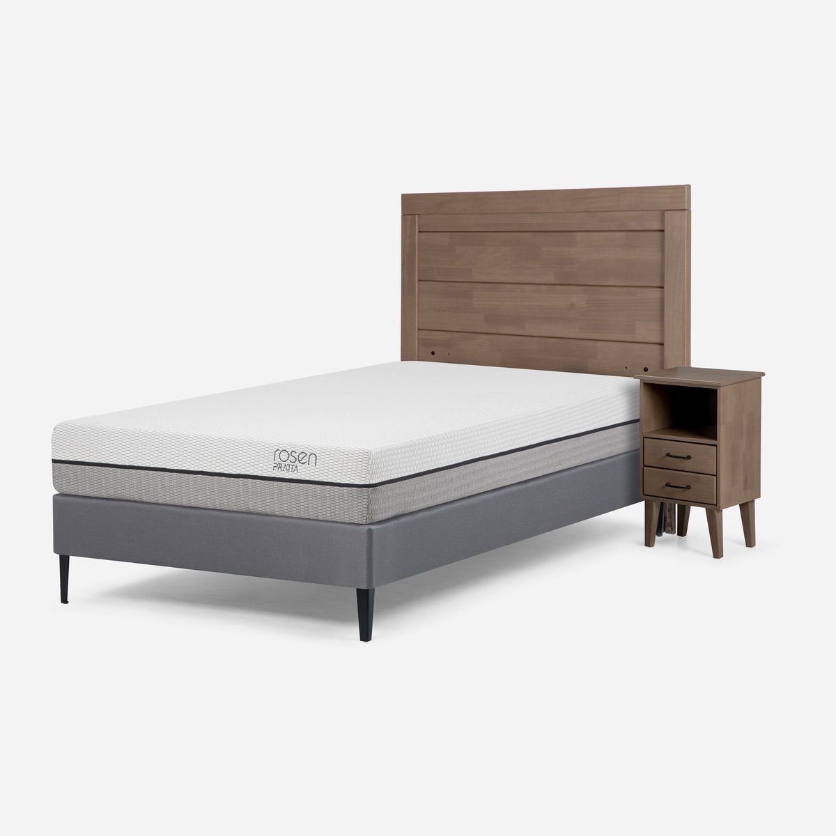 ROSEN - Cama Europea Pratta 1 Plaza Pata Acero + Muebles Sicilia