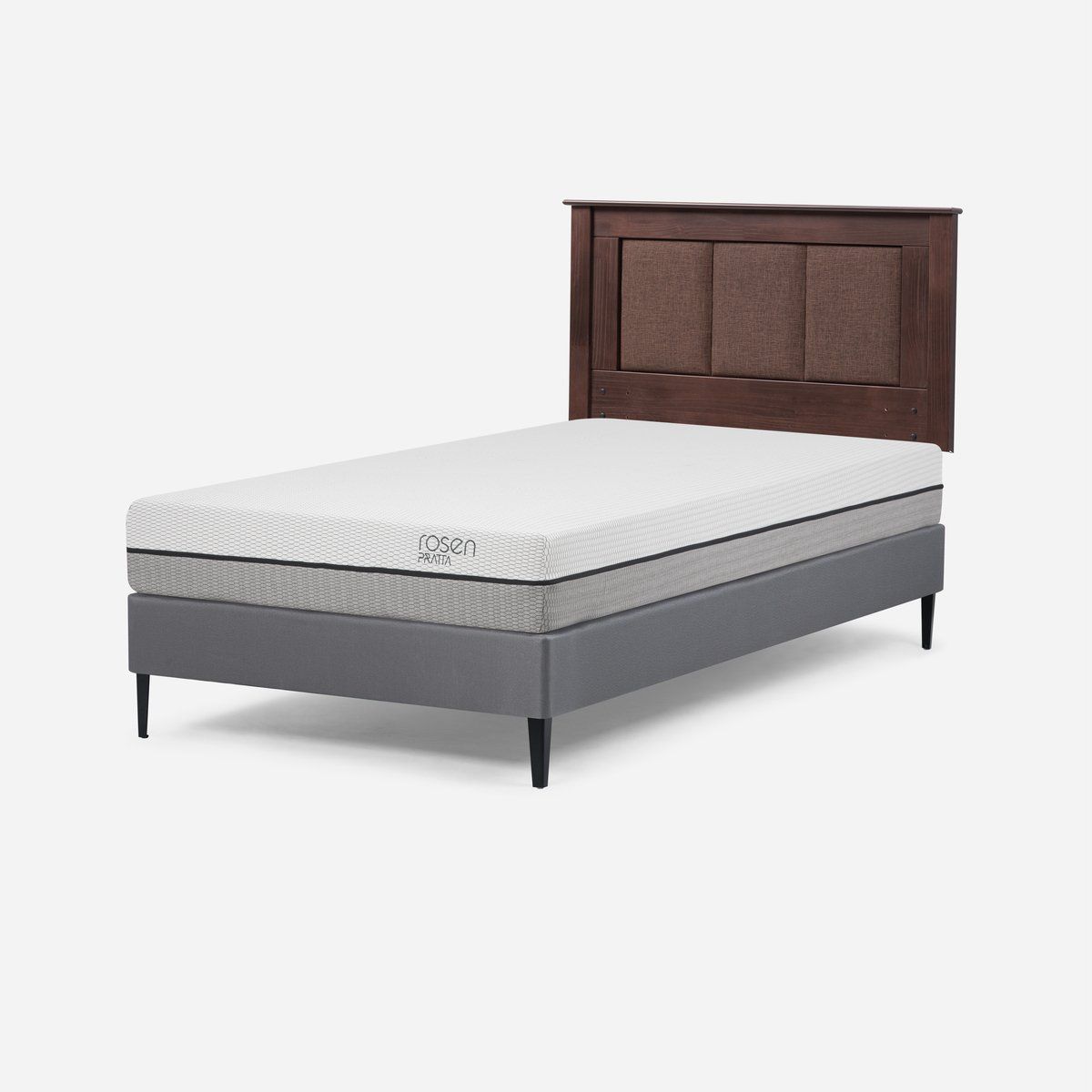 ROSEN - Cama Europea Pratta 1,5 Plazas Pata Acero + Respaldo Rachel