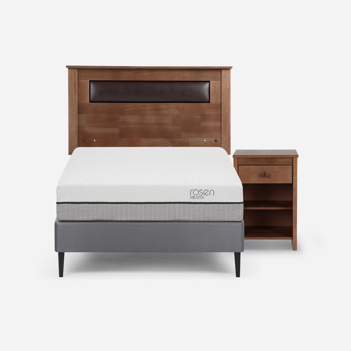 ROSEN - Cama Europea Pratta 1 Plaza Pata Acero + Muebles Ferrara