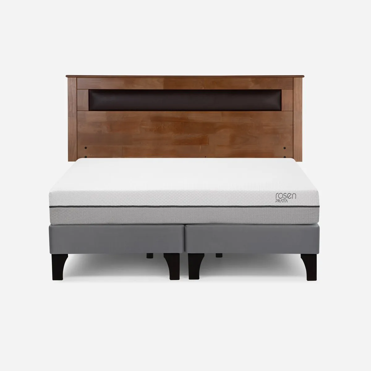 ROSEN - Cama Europea Pratta King Pata Madera BD + Respaldo Ferrara