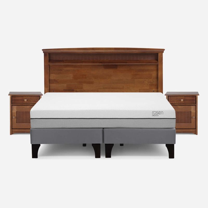 ROSEN - Cama Pratta 2 Plazas Pata Madera Base D. + Muebles Veneto