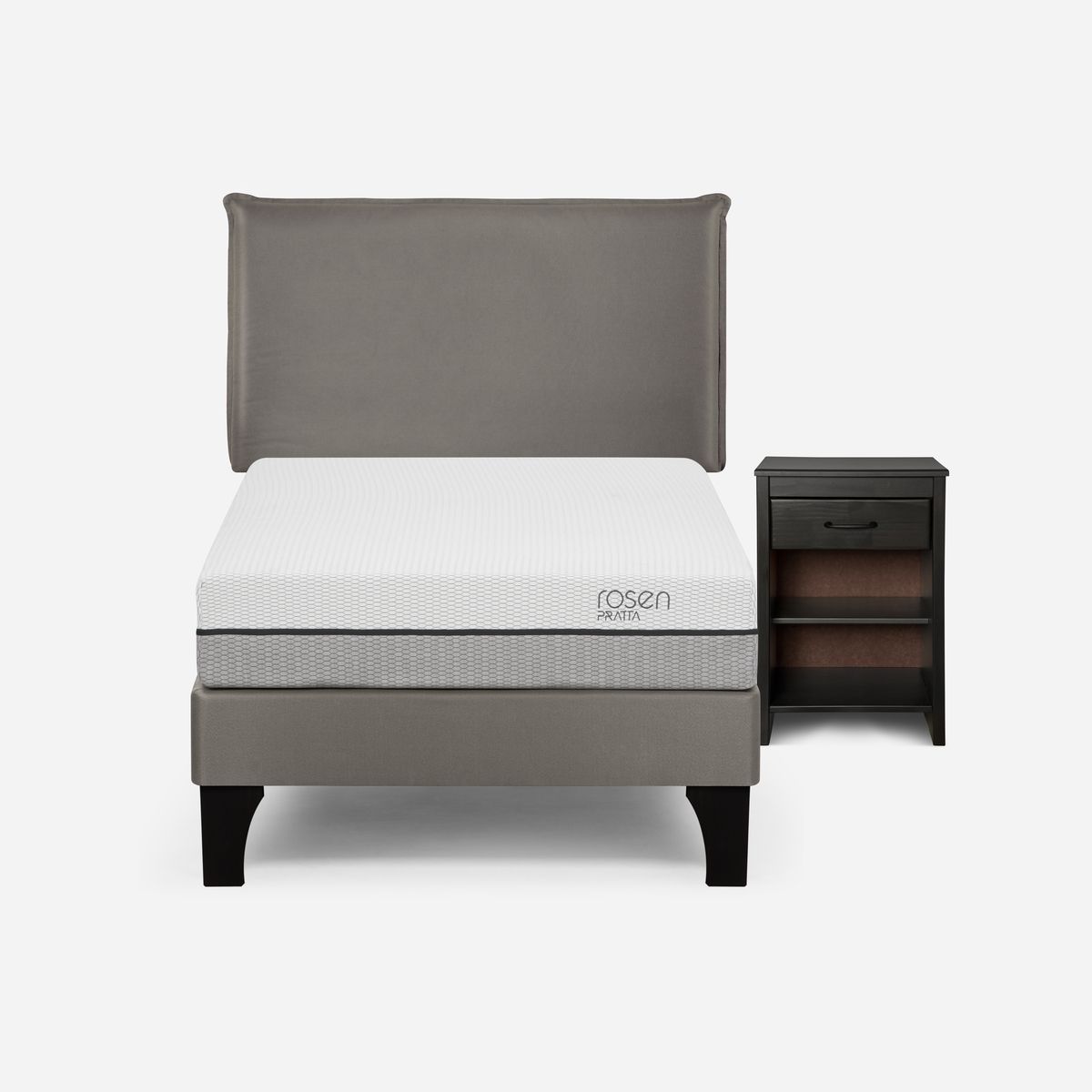 ROSEN - Cama Europea Pratta 1,5 Plazas Pata Madera + Muebles Maurice