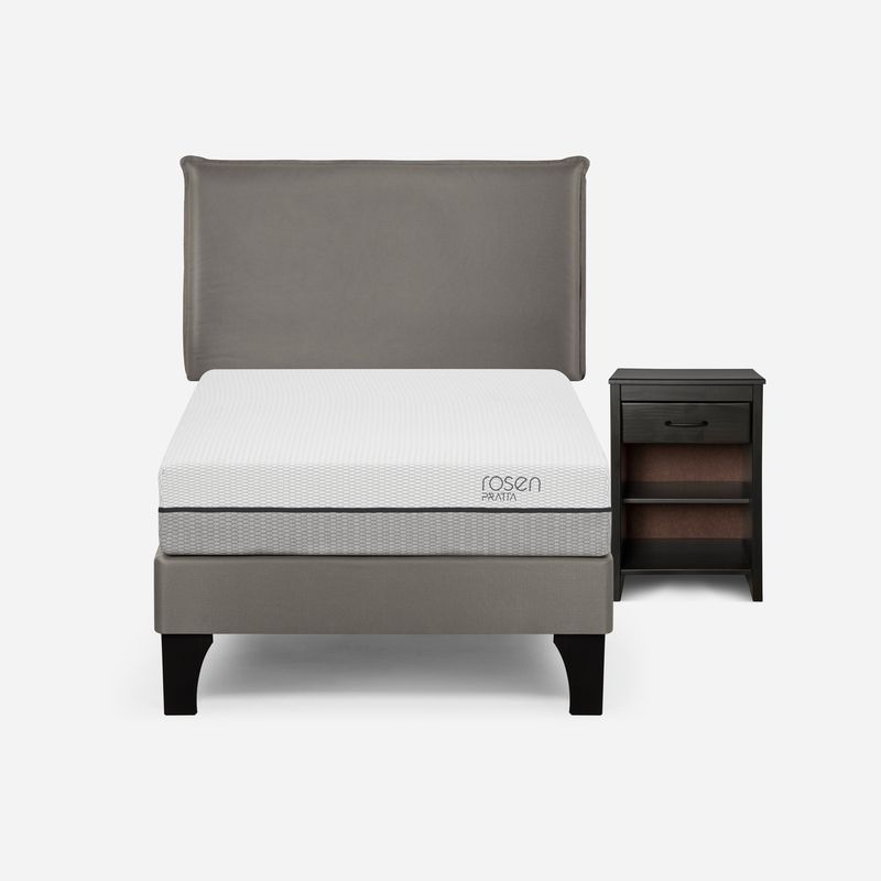 ROSEN - Cama Europea Pratta 1,5 Plazas Pata Madera + Muebles Maurice