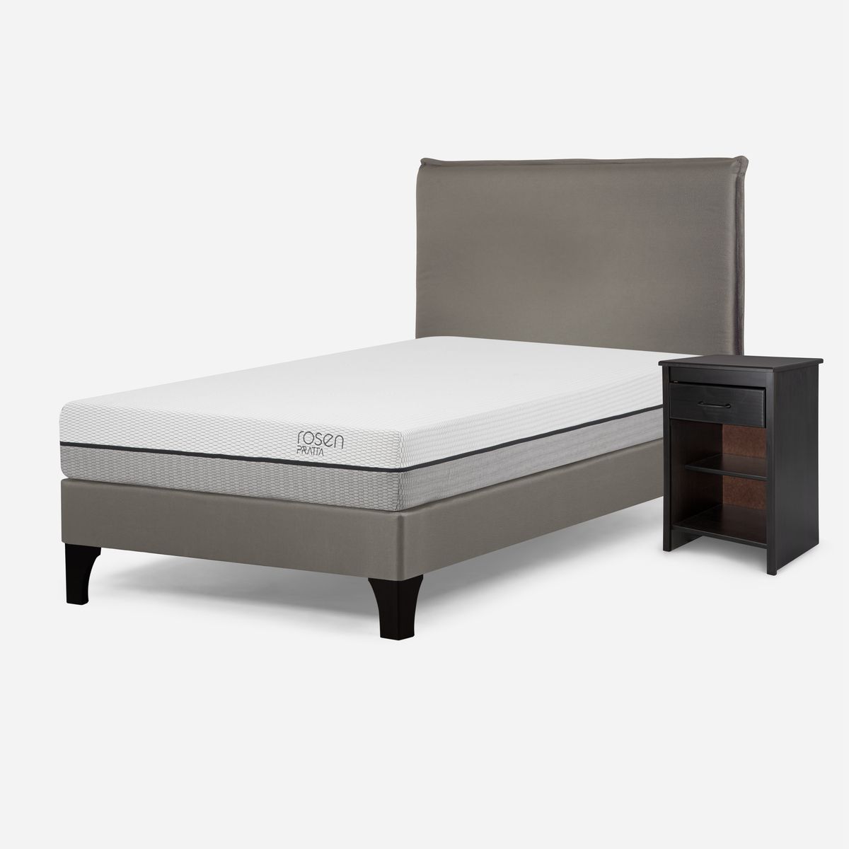 ROSEN - Cama Europea Pratta 1,5 Plazas Pata Madera + Muebles Maurice