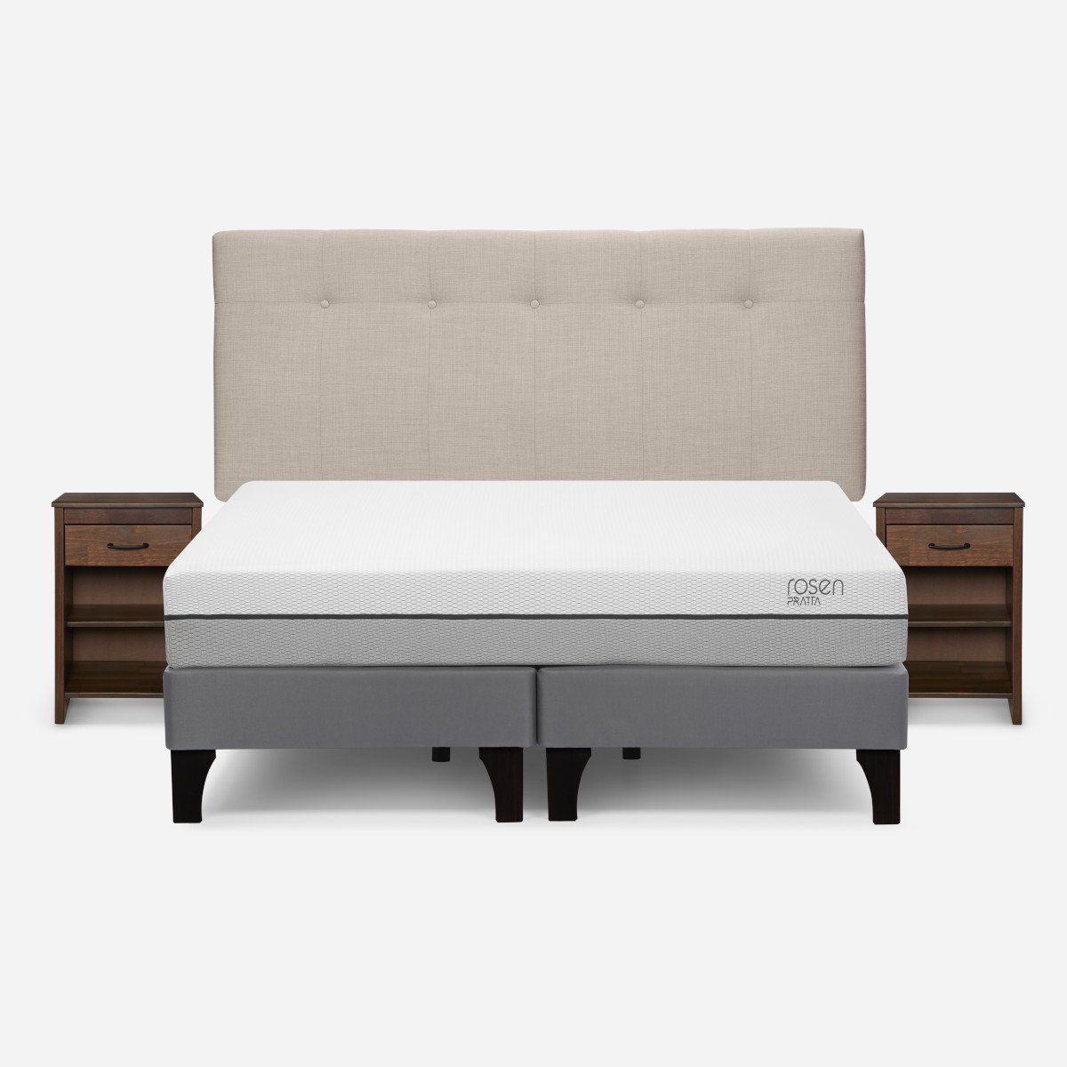 ROSEN - Cama Pratta King + Respaldo New Bennet y Velador Maurice
