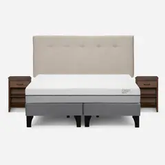 ROSEN - Cama Pratta King + Respaldo New Bennet y Velador Maurice