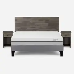 ROSEN - Cama Pratta 2 Plazas Pata Madera BN + Muebles Tabor Grafito