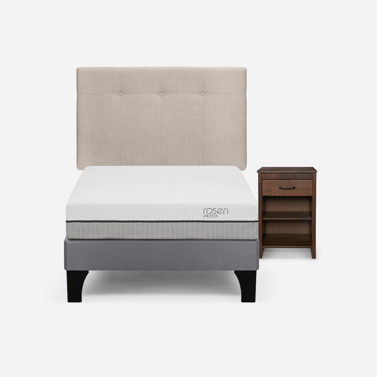 ROSEN - Cama Pratta 1 Plaza + Respaldo New Bennet y Velador Maurice