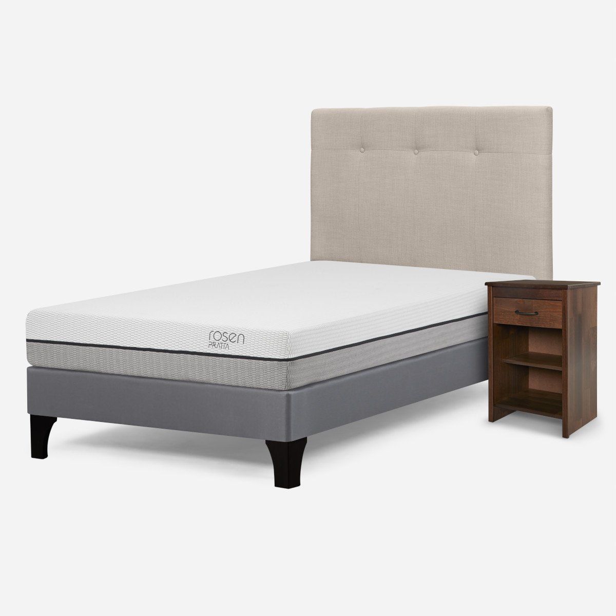 ROSEN - Cama Pratta 1 Plaza + Respaldo New Bennet y Velador Maurice