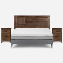 ROSEN - Cama Europea Pratta Full Pata Acero + Respaldo y 2 Veladores