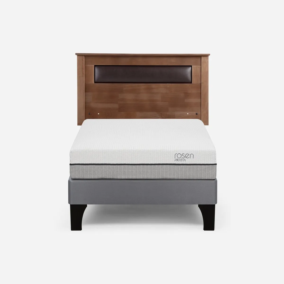 ROSEN - Cama Europea Pratta 1,5 Plazas Pata Madera +Respaldo Ferrara