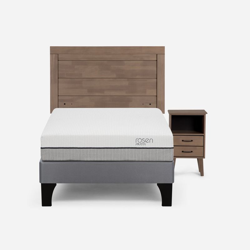 ROSEN - Cama Europea Pratta 1,5 Plazas Pata Madera + Muebles Sicilia