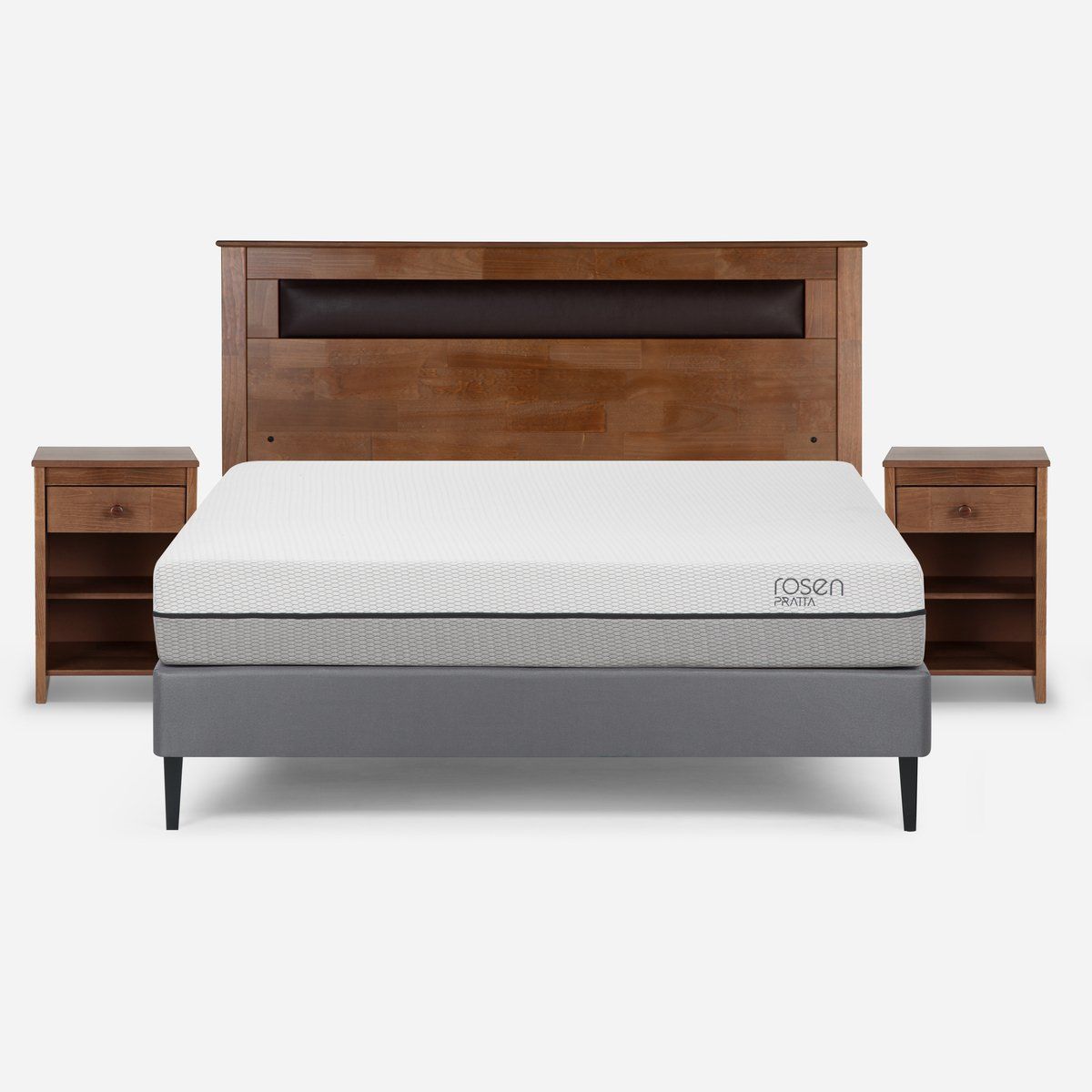 ROSEN - Cama Europea Pratta 2 Plazas Pata Acero BN + Muebles Ferrara