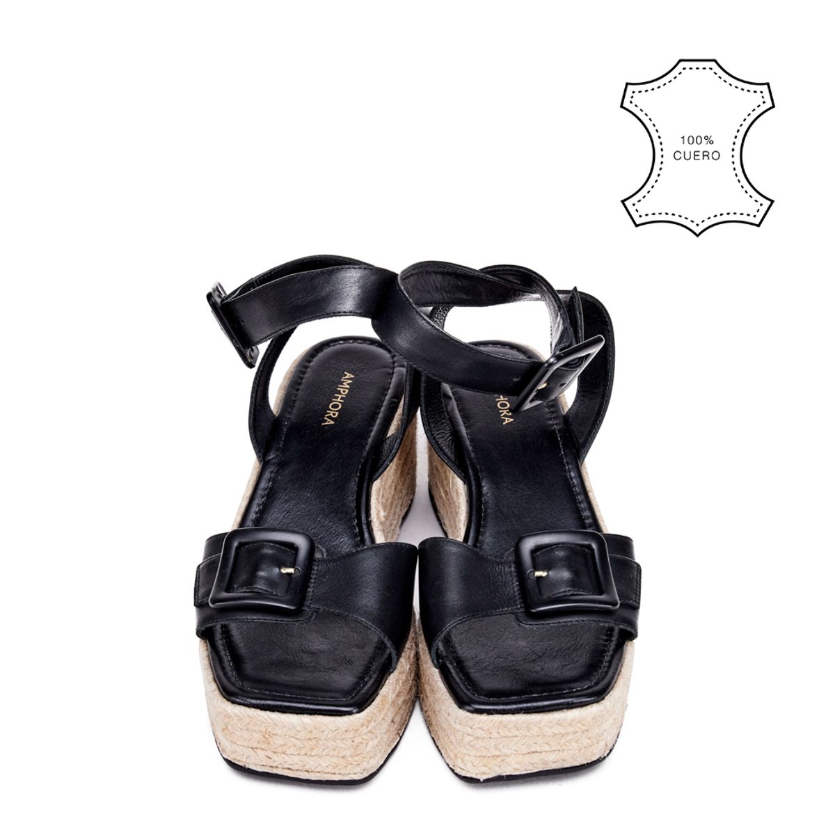 AMPHORA - Sandalia ruth cuero negro
