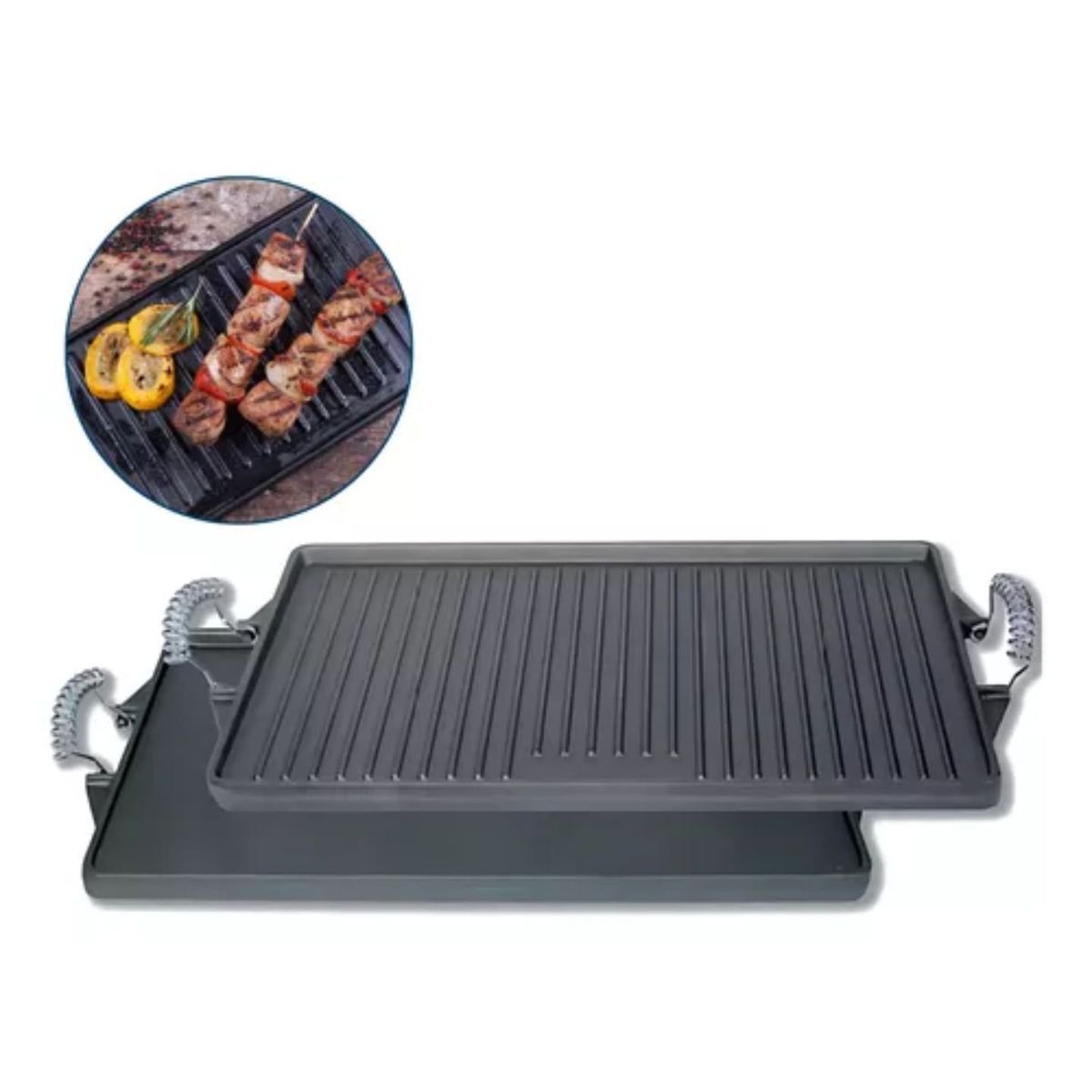 GENERICO - Plancha Churrasquera Para Cocina Con Asas Cromadas Inoxcrom