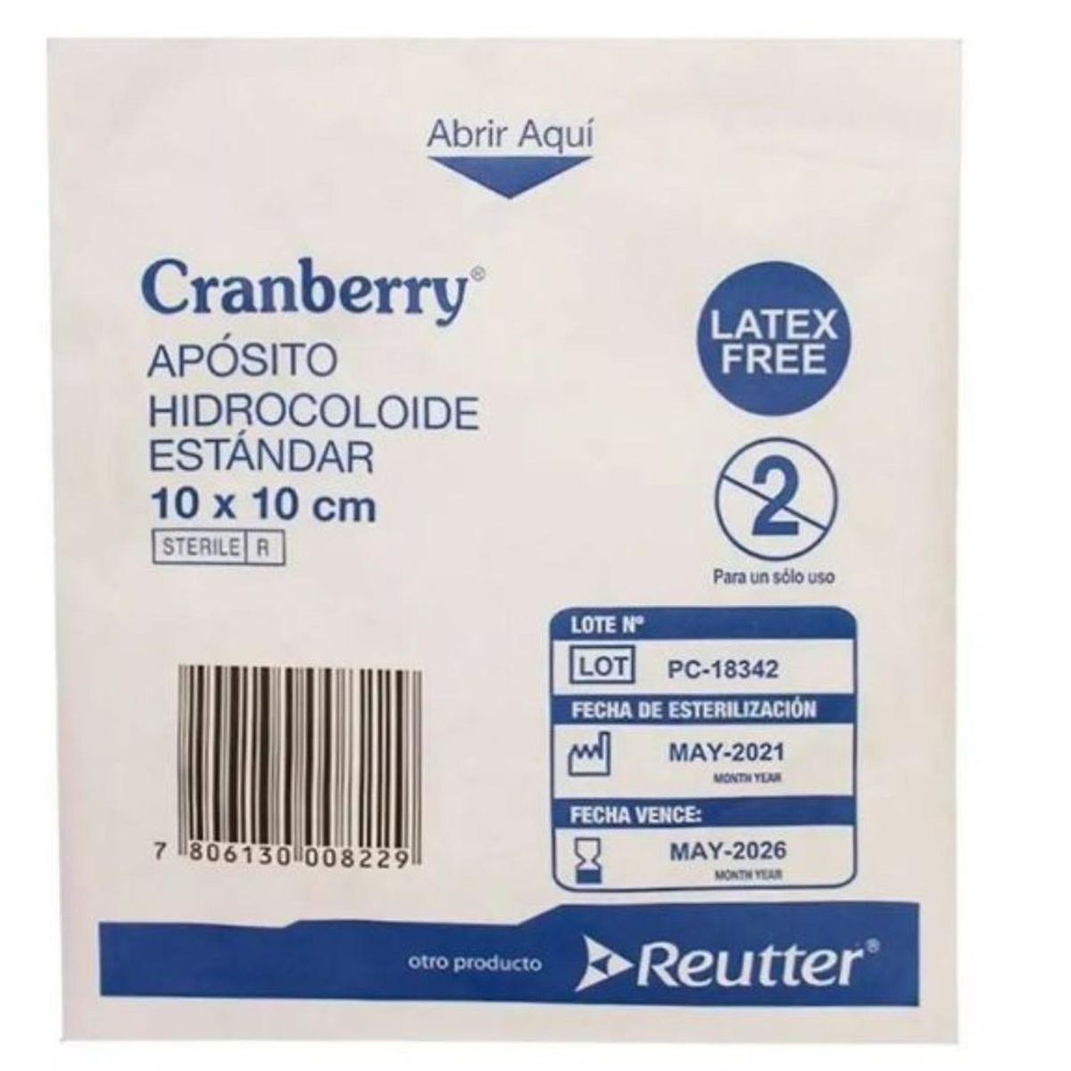 CRANBERRY - Apósito Hidrocoloide Estándar 10x10 Cm Caja De 10 Unidades