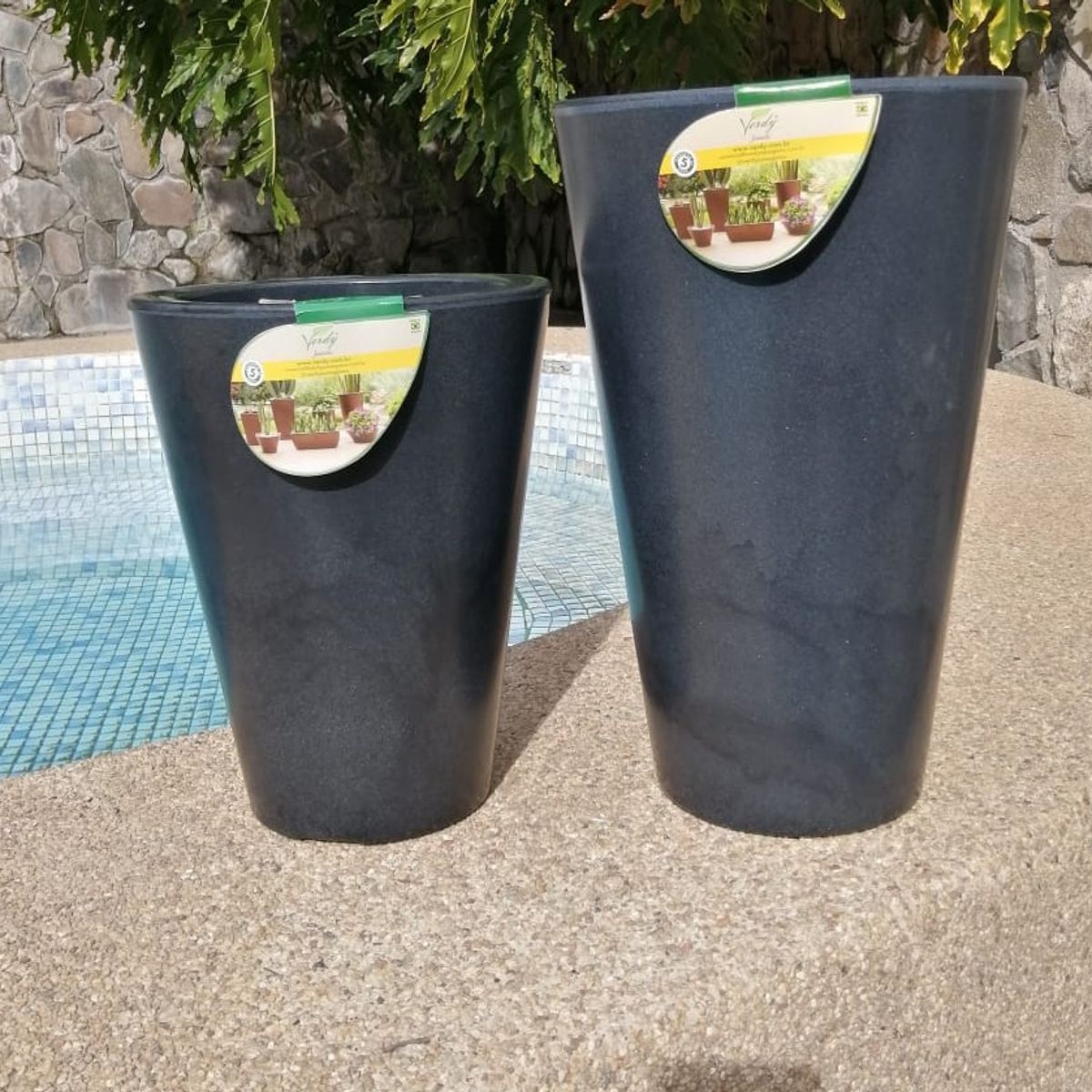 VERDY - Maceta Joinville Cono 19x40cms Negro Efecto Marmoleado