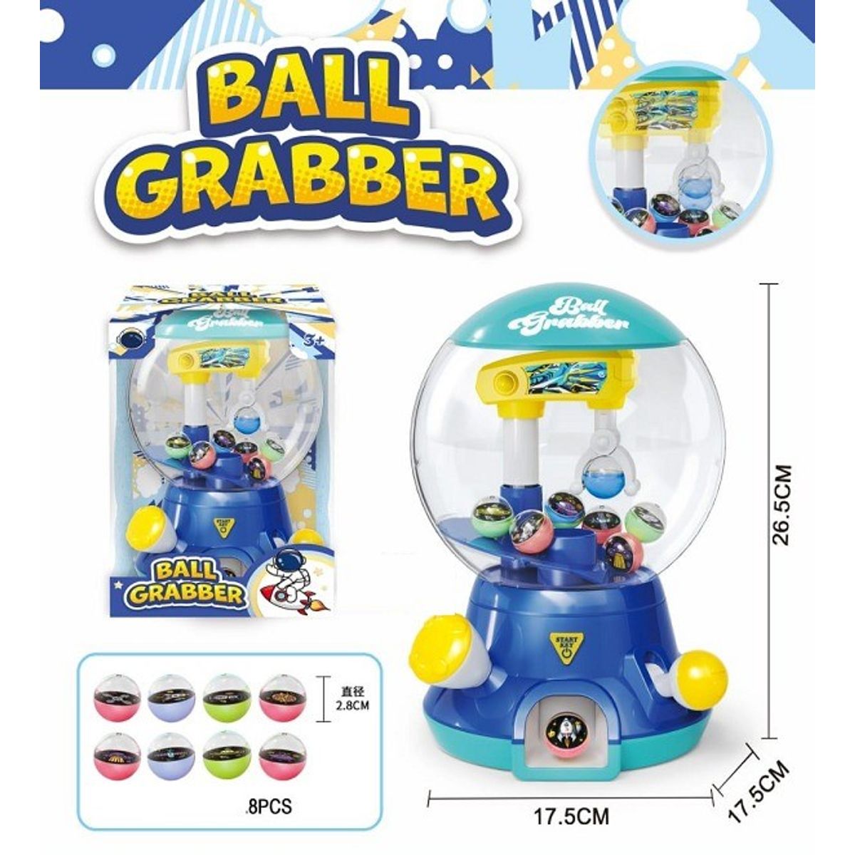 GENERICO - MAQUINA EXPENDEDORA DE MINI PELOTAS O MAQUINA DE GARRAS AZUL