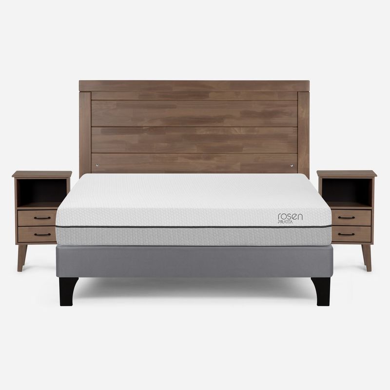 ROSEN - Cama Europea Pratta 2 Plazas Pata Madera BN +Muebles Sicilia