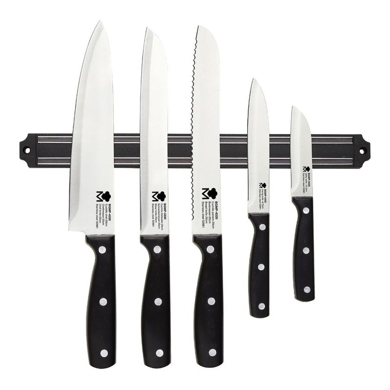BERGNER - SET 5 CUCHILLOS + BARRA MAGNETICA ACERO INOX MASTERPRO