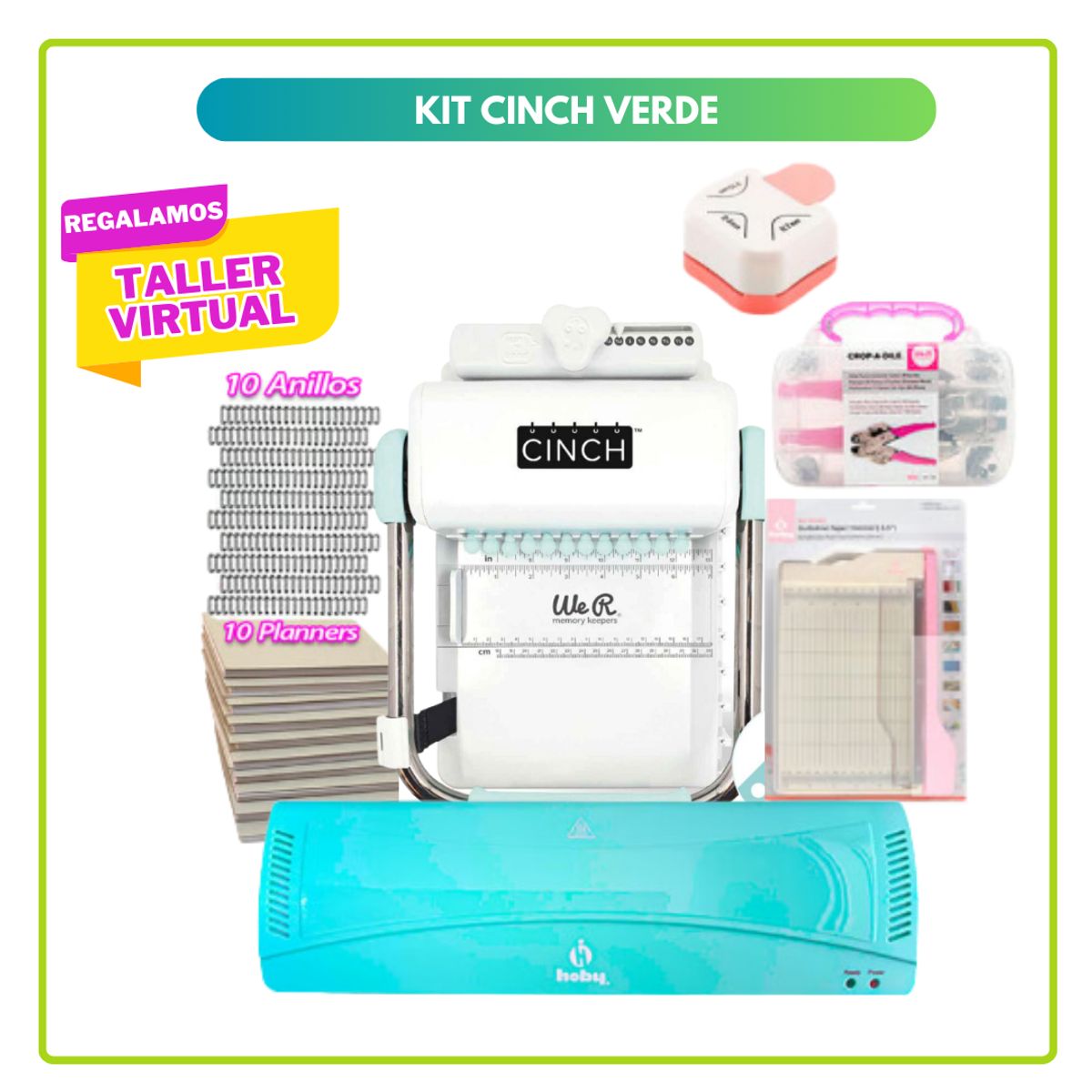 AMERICAN CRAFTS - Cinch Verde + laminadora +  kit de herramientas S53
