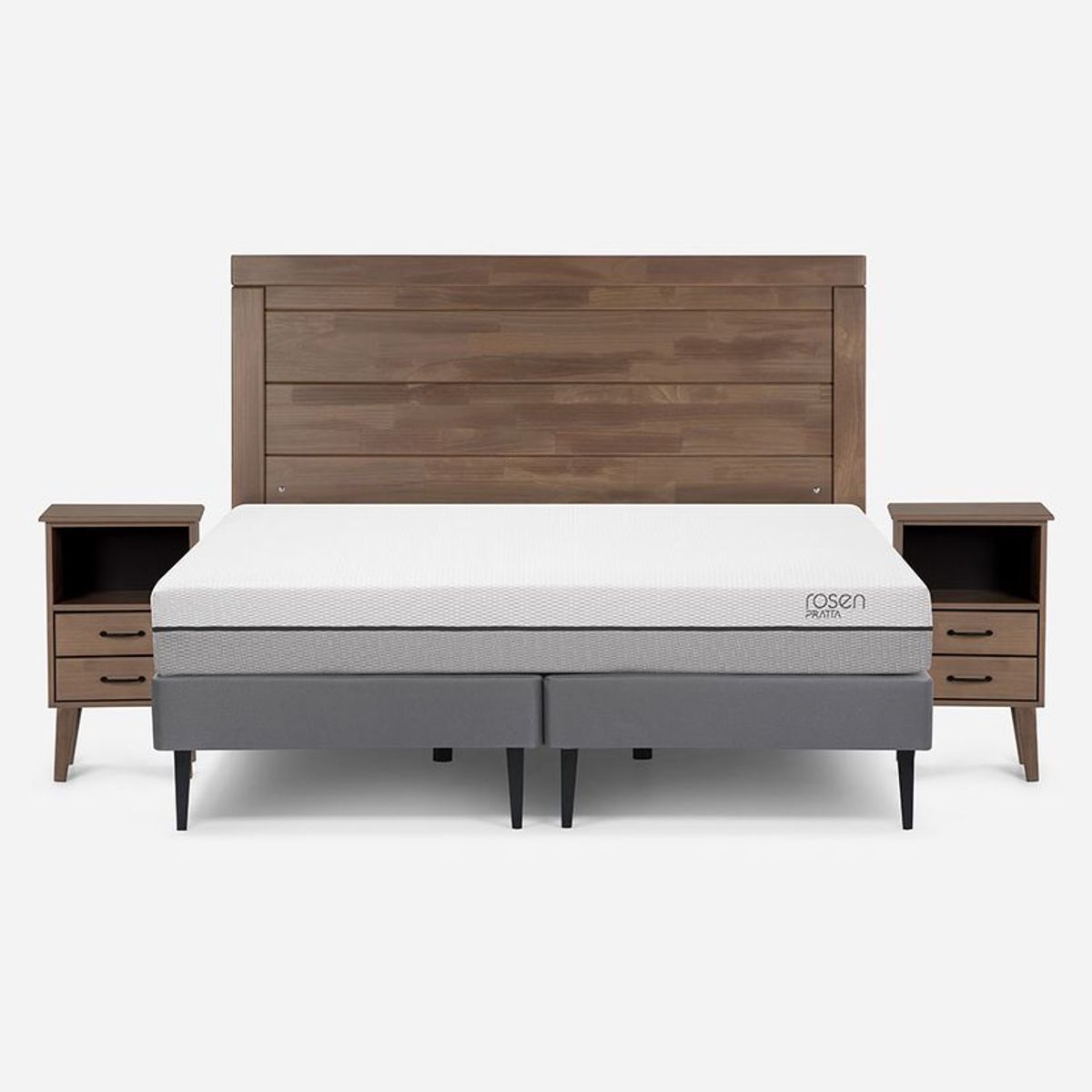 ROSEN - Cama Europea Pratta 2 Plazas Pata Acero BD + Muebles Sicilia
