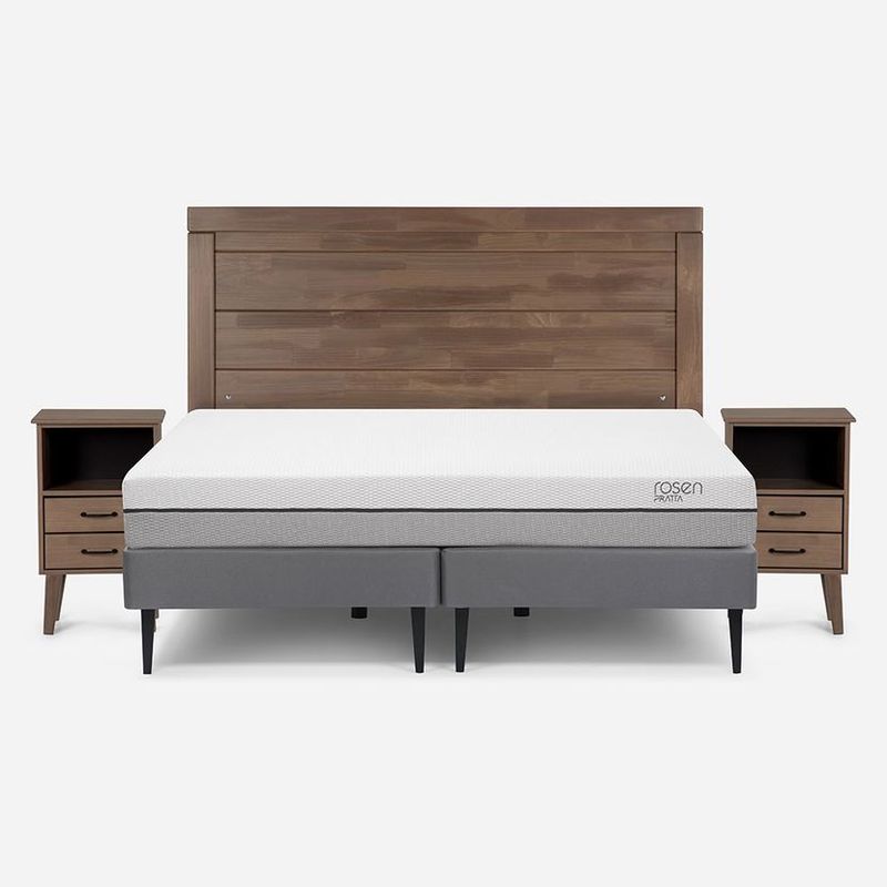 ROSEN - Cama Europea Pratta 2 Plazas Pata Acero BD + Muebles Sicilia