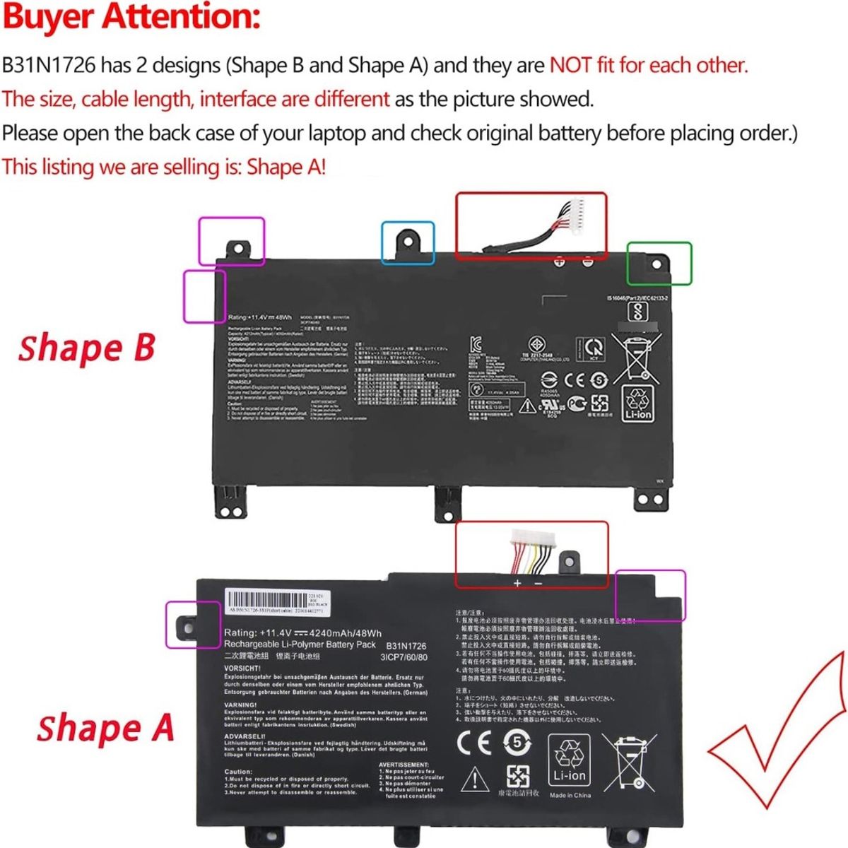 GENERICO - Batería b31n1726 Para Asus Tus Gaming F15 Fx506lh Series