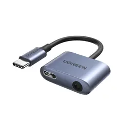 UGREEN - SPLITTER USB-C 1 USB-C + 1 JACK 35MM AUDIO+CARGA 3A MAX 10CM GRIS
