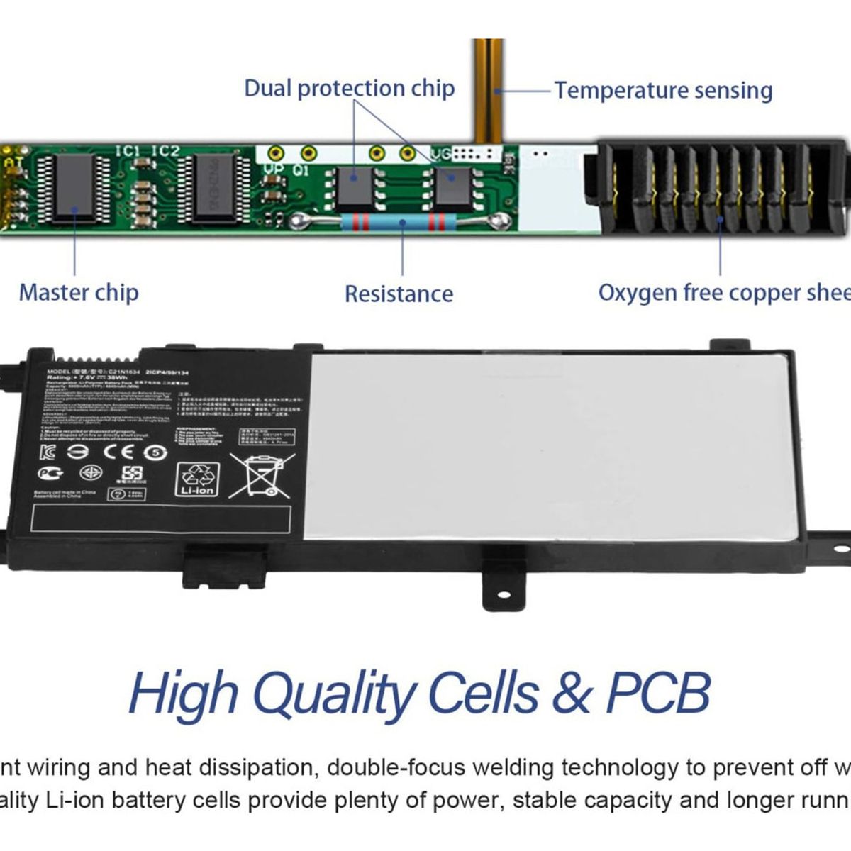 GENERICO - Batería c21n1634 Para Asus Vivobook X542u Fl5900u A542u