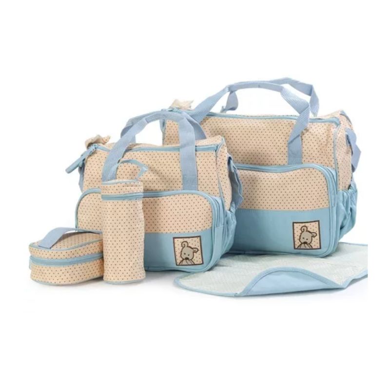 GENERICO - Bolso Maternal 5 Piezas Mudador Celeste