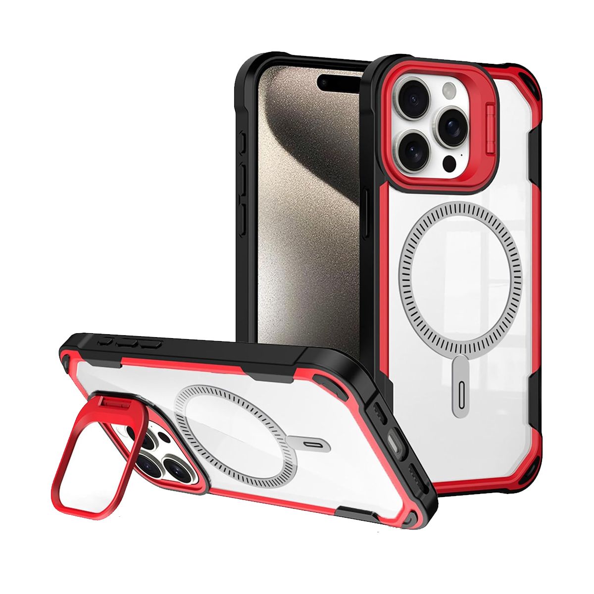 JOIGO - Carcasa Con Soporte Para iPhone 16 Pro Magsafe Rojo