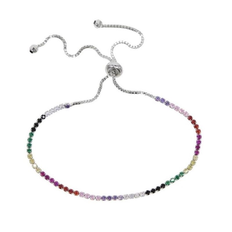 VANE COLLECTION - Pulsera mujer tennis ajustable rainbow plateada