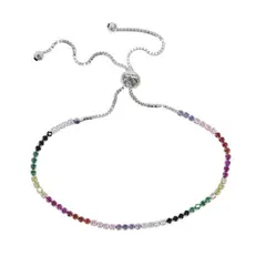 VANE COLLECTION - Pulsera mujer tennis ajustable rainbow plateada