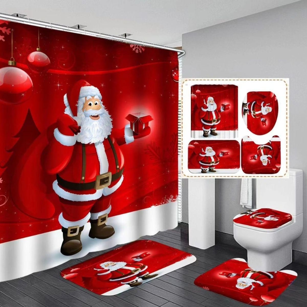 GENERICO - SET DE BAÑO NAVIDEÑO 4 PIEZAS CON DISEÑO SANTA CLAUS WYN