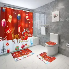 GENERICO - SET DE BAÑO NAVIDEÑO 4 PIEZAS CON DISEÑO TRINEO REGALOS WYN